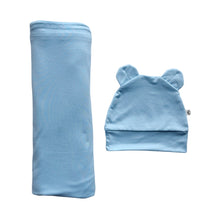 Load image into Gallery viewer, Organic Bamboo Swaddle & Beanie Set (Blue)