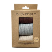 Load image into Gallery viewer, These socks are made of cotton with stretchable spandex and polyester – and are ideal for everyday use. Each set includes 3 pairs of socks - and there are 4 different sets to choose from. Suitable for babies and toddlers. Dubai, Abu Dhabi, UAE.