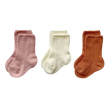 Load image into Gallery viewer, These socks are made of cotton with stretchable spandex and polyester – and are ideal for everyday use. Each set includes 3 pairs of socks - and there are 4 different sets to choose from. Suitable for babies and toddlers. Dubai, Abu Dhabi, UAE.
