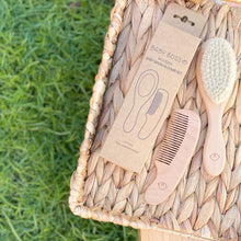 Load image into Gallery viewer, Baby Boss ME baby hair set contains a baby hair brush and comb made of natural beech wood. The bristles of the brush are made of soft goat hair making it perfect for baby's delicate hair, sensitive skin and scalp - and the natural bristles also prevent static and avoid irritation while relaxing your baby. And the gentle comb is ideal for styling, sectioning and detangling the fine hair of your baby boss. Ideal for babies and nwborns. Dubai, Abu Dhabi, UAE.