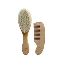 Load image into Gallery viewer, Baby Boss ME baby hair set contains a baby hair brush and comb made of natural beech wood. The bristles of the brush are made of soft goat hair making it perfect for baby's delicate hair, sensitive skin and scalp - and the natural bristles also prevent static and avoid irritation while relaxing your baby. And the gentle comb is ideal for styling, sectioning and detangling the fine hair of your baby boss. Ideal for babies and nwborns. Dubai, Abu Dhabi, UAE.