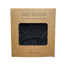 Load image into Gallery viewer, OUR SWADDLE AND BEANIE SET includes a soft and stretchy swaddle blanket and a matching beanie made from 95% organic bamboo viscose and 5% spandex. The set contains no harmful dye or chemicals and is perfect for every day use – it is designed to keep your baby boss warm, safe and comfortable from head to toe.
