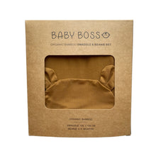 Load image into Gallery viewer, Baby Boss Swaddle & Beanie Set includes a soft and stretchy swaddle blanket and a matching beanie made from 95% organic bamboo viscose and 5% spandex. The set contains no harmful dye or chemicals and is perfect for every day use – it is designed to keep your baby boss warm, safe and comfortable from head to toe. Comfortable baby swaddle, Dubai, Abu Dhabi, UAE