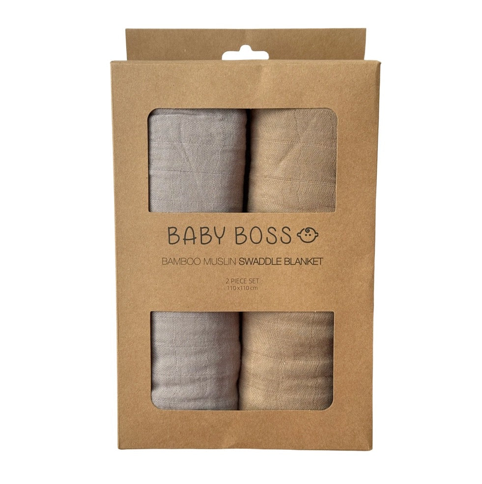 Bamboo Muslin Swaddle Blanket - 2 pcs Set (Grey & Green)