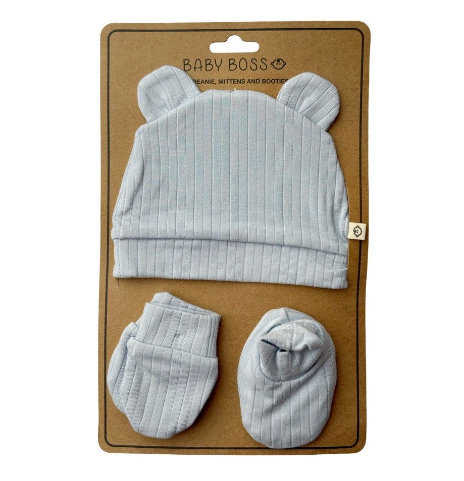 Beanie, Mittens, Booties Set - 5 pcs Set (Blue)
