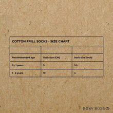 Load image into Gallery viewer, These frill socks are made of cotton with stretchable nylon and spandex. The socks come in a set of 2. Suitable for babies and toddlers. Dubai, Abu Dhabi, UAE.

