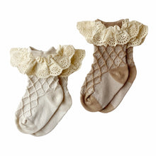 Load image into Gallery viewer, These frill socks are made of cotton with stretchable nylon and spandex. The socks come in a set of 2. Suitable for babies and toddlers. Dubai, Abu Dhabi, UAE.
