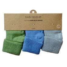 Load image into Gallery viewer, These non-slip socks are made of cotton with stretchable polyamide and spandex. The socks have non-slip soles which ensure no slipping or sliding. The set includes 3 pairs and there are two different sets available in cute colours. These socks are a must-have for an active baby boss or a toddler! Dubai, Abu Dhabi, UAE

