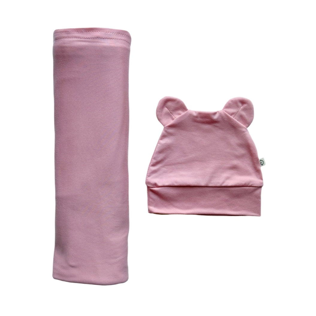 Organic Bamboo Swaddle & Beanie Set (Pink)