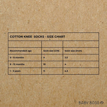 Load image into Gallery viewer, These baby knee socks are made of 100% cotton and come in two cute colours and sizes from newborns to toddlers. These socks complete perfectly any outfit for your baby boss! Dubai, Abu Dhabi, UAE.
