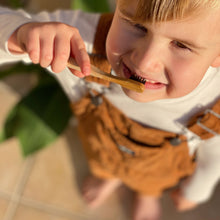 Load image into Gallery viewer, Baby Boss ME toothbrush is a sustainable alternative to regular non-recyclable plastic toothbrushes. The biodegradable handle is made of BPA free, organic and sustainably-grown bamboo, and for the bristles we have used extra soft BPA free nylon. Eco-friendly kids toothbrush, toddler toothbrush. Dubai, Abu Dhabi, UAE.
