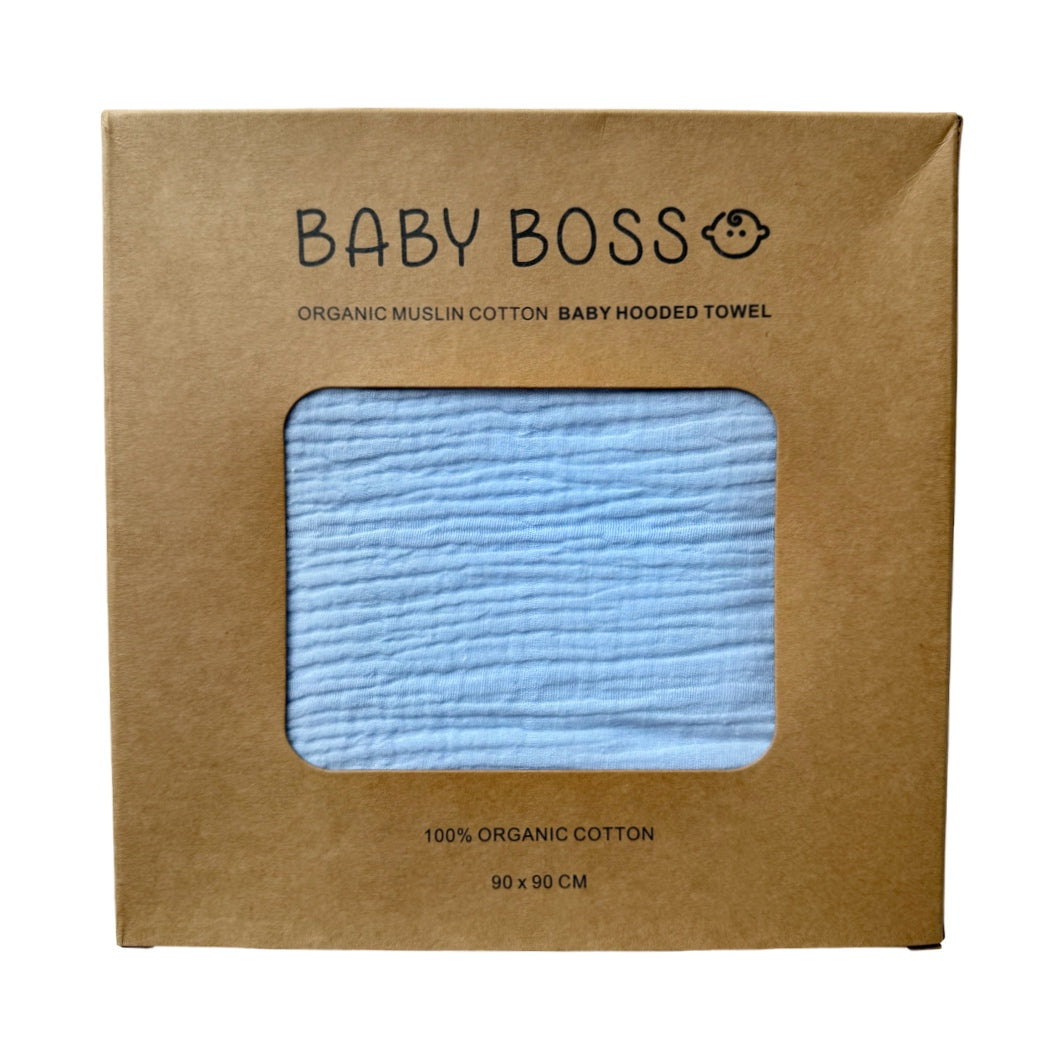 Baby Boss Baby Hooded Towel is made from extra soft, non-irritable and absorbent 4-layered organic cotton muslin which is perfect for wrapping your baby boss after their bath time. The towel contains no harmful dye or chemicals and is suitable for newborns and toddlers alike. The generous size of the towel and the practical hood ensure that your baby is kept dry and warm from head to toe. Dubai, Abu Dhabi, UAE