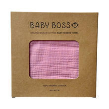 Load image into Gallery viewer, Baby Boss Baby Hooded Towel is made from extra soft, non-irritable and absorbent 4-layered organic cotton muslin which is perfect for wrapping your baby boss after their bath time. The towel contains no harmful dye or chemicals and is suitable for newborns and toddlers alike. The generous size of the towel and the practical hood ensure that your baby is kept dry and warm from head to toe. Dubai, Abu Dhabi, UAE
