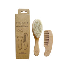 Load image into Gallery viewer, Baby Boss ME baby hair set contains a baby hair brush and comb made of natural beech wood. The bristles of the brush are made of soft goat hair making it perfect for baby&#39;s delicate hair, sensitive skin and scalp - and the natural bristles also prevent static and avoid irritation while relaxing your baby. And the gentle comb is ideal for styling, sectioning and detangling the fine hair of your baby boss. Ideal for babies and nwborns. Dubai, Abu Dhabi, UAE. 
