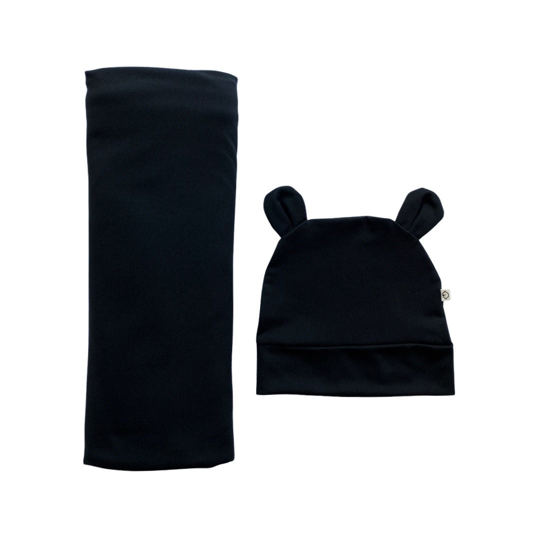 Organic Bamboo Swaddle Beanie Set Black